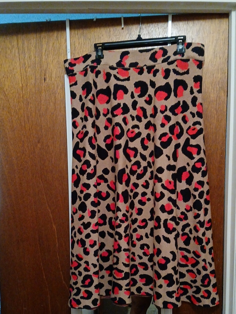 Leopard Print Midi Skirt in Tan, Black & Red